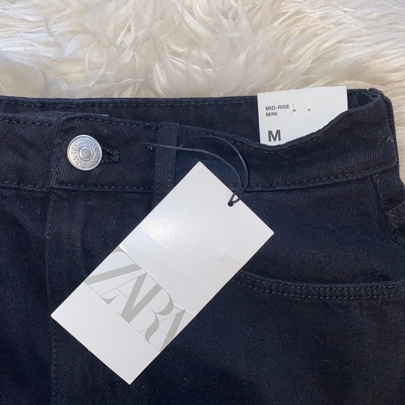 Zara Black Denim Frayed Mini Skirt - Picture 4 of 6